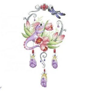 Baby Dragon Dreamcatcher Counted Cross Stitch Kit, Dragonfly Embroidery Kit
